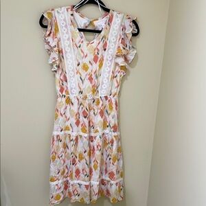 LC Lauren Conrad Orange Cream Ruffled sleeves dress Size XS ( Fits XS - S) NWOT